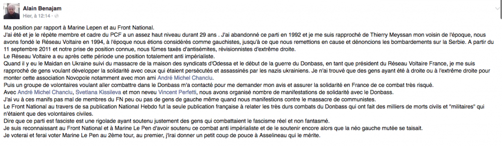 Benajam pour Asselineau et Le Pen