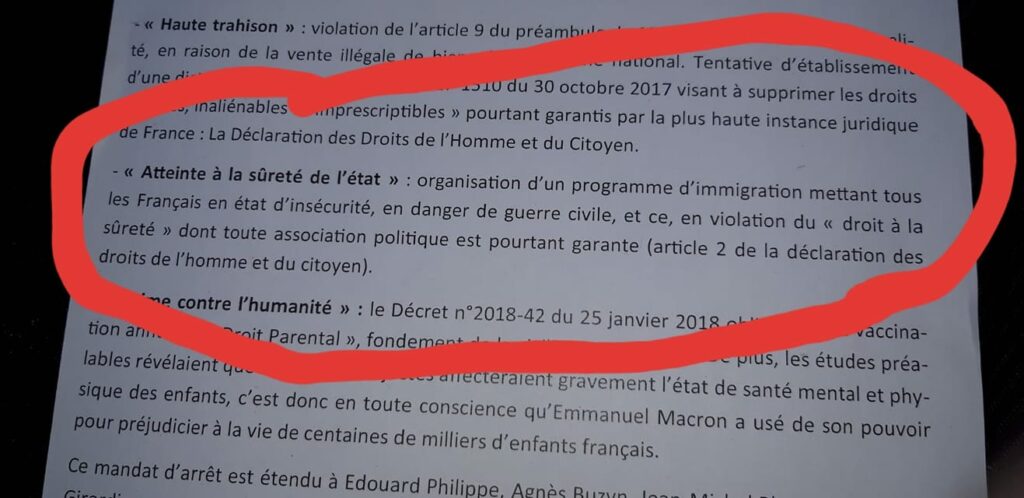 "Organisation d'un programme d'immigration mettant tous les Français en état d'insécruité"